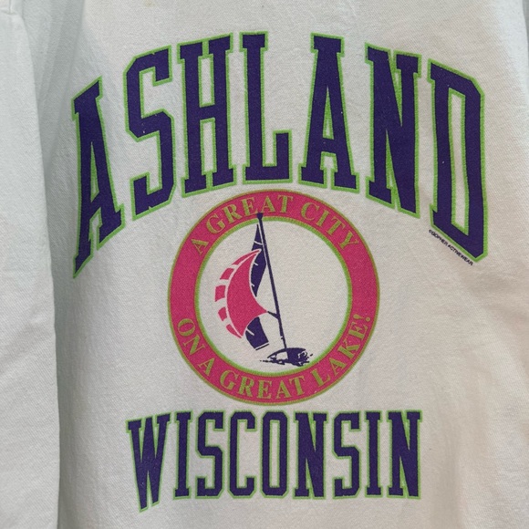 Vintage 90s Ashland Wisconsin Sweatshirt White 2XL Puff Print Sailing - Picture 2 of 12